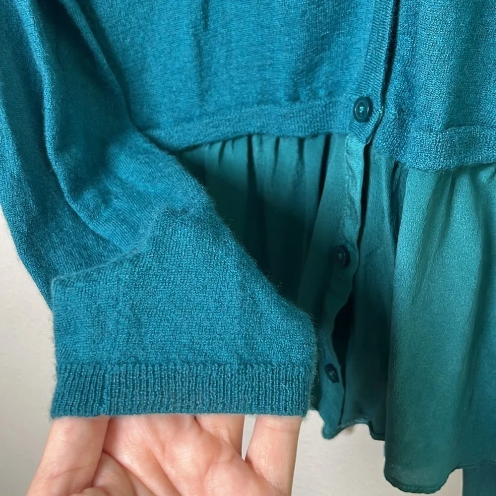 Garnet Hill Teal Cashmere & Silk Cardigan Sweater – Size M
